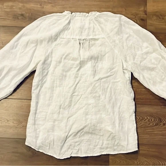 Maeve by Anthropologie Blouse The Audie Linen Puff-Sleeve White BohoChic Prairie - Picture 3 of 7